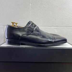 Magnanni 74423 Single Monk Strap Black Leather Dress Shoes Men's‎ Size 10 M